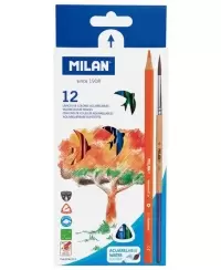 Vandenyje tirpūs spalvoti pieštukai MILAN 312, 12 spalvų, su teptuku