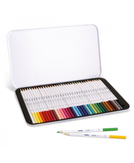 Spalvoti pieštukai PRIMO Minabella, šešiakampiai, metalinėje dėžutėje, 36 spalvų