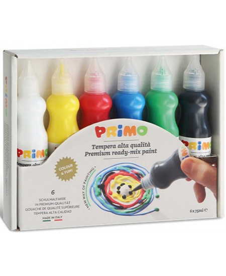 Guašas PRIMO, 6 spalvų buteliukuose x 75 ml