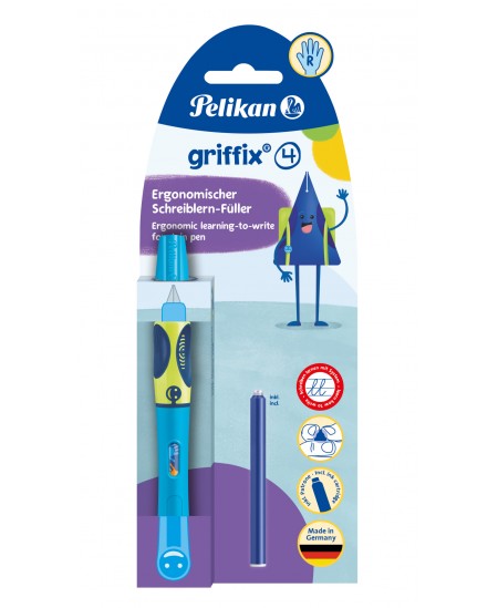 Plunksnakotis PELIKAN Griffix-4, dešiniarankiams, Neon Fresh Blue, blisteryje