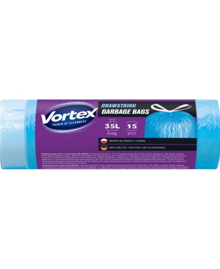 Šiukšlių maišai VORTEX, 35 l, 15 vnt., storis 13 μm, HDPE,  mėlyni