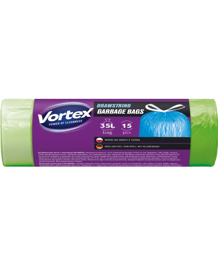 Šiukšlių maišai VORTEX, 35 l, 15 vnt., storis 13 μm, HDPE,  žali