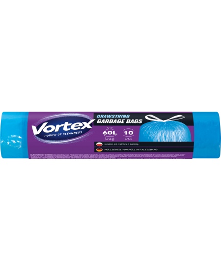 Šiukšlių maišai VORTEX 60 l, 10 vnt., storis 15 μm, HDPE,  mėlyni