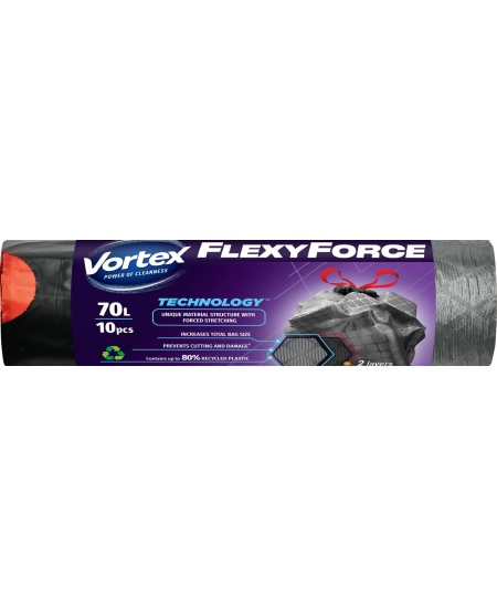 Šiukšlių maišai VORTEX 70 l, 10 vnt., storis 30 μm, LDPE, pilki