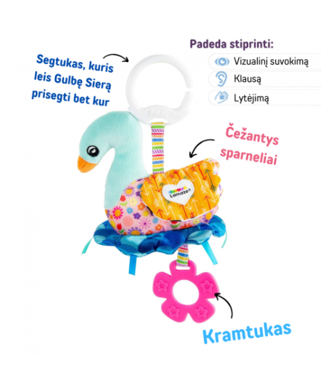 Pakabinamas kelioninis kūdikio žaislas Lamaze „Gulbė Siera"