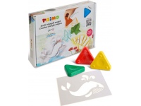 Vaškinės trikampės kreidelės PRIMO, su trafaretais, 8 spalvų