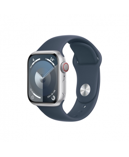 Apple Apple Watch Series 9 GPS + Cellular 41mm Silver Aluminium Case with Storm Blue Sport Band - S/M