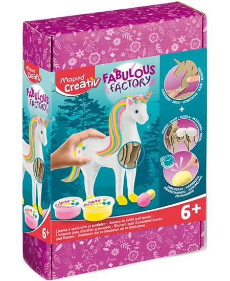 Medinė 3D dėlionė Maped Creativ Fabulous Factory Unicorn, su modelinu