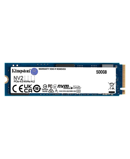 Kingston SSD NV2 500 GB, SSD form factor M.2 2280, SSD interface PCIe 4.0 x4 NVMe, Write speed 2100 MB/s, Read speed 3500 MB/s