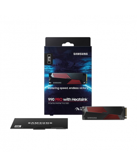 Samsung 990 PRO with Heatsink  2000 GB SSD form factor M.2 2280 SSD interface M.2 NVMe Write speed 6900 MB/s Read speed 7450 MB/