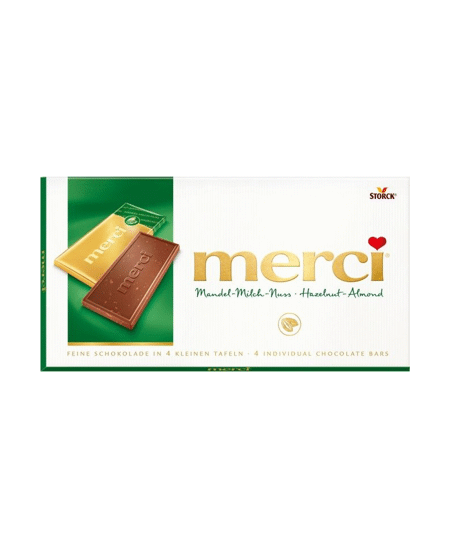 Šokoladas MERCI su lazdynų ir migdolų riešutais, 100 g
