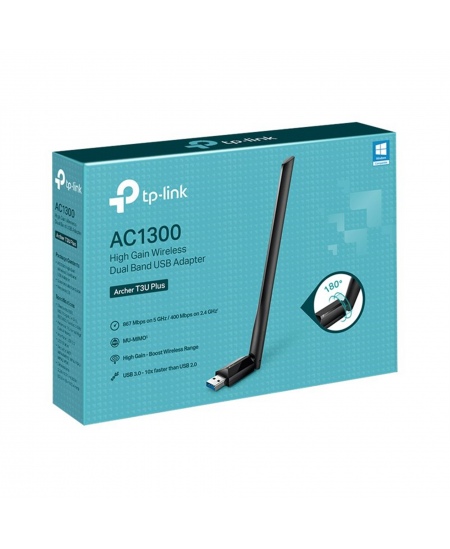TP-LINK Dual Band USB Adapter Archer T3U Plus 2.4GHz/5GHz, 802.11ac, AC1300, External Antenna, MU-MIMO Technology