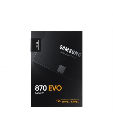 Samsung SSD 870 EVO 1000 GB SSD form factor 2.5" SSD interface SATA III Write speed 530 MB/s Read speed 560 MB/s
