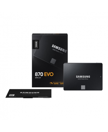 Samsung SSD 870 EVO 250 GB SSD form factor 2.5" SSD interface SATA III Write speed 530 MB/s Read speed 560 MB/s