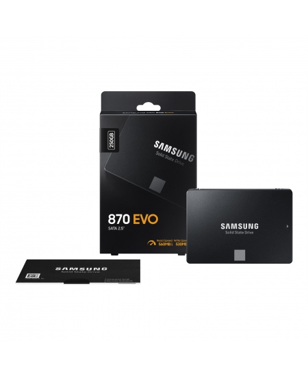 Samsung SSD 870 EVO 250 GB SSD form factor 2.5" SSD interface SATA III Write speed 530 MB/s Read speed 560 MB/s