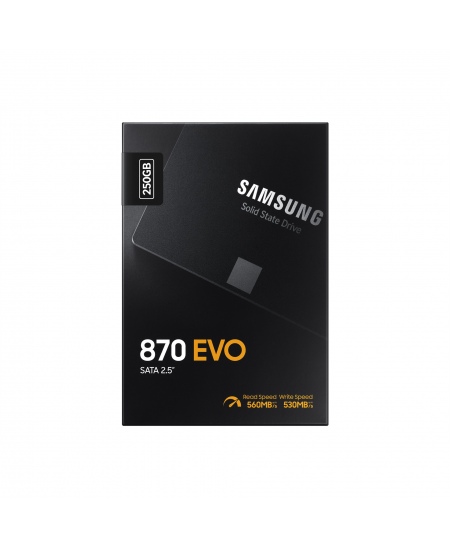 Samsung SSD 870 EVO 250 GB SSD form factor 2.5" SSD interface SATA III Write speed 530 MB/s Read speed 560 MB/s