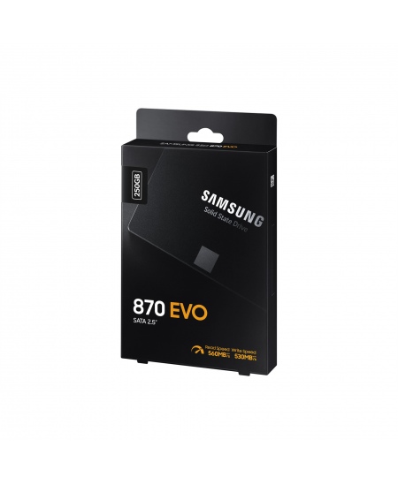 Samsung SSD 870 EVO 250 GB SSD form factor 2.5" SSD interface SATA III Write speed 530 MB/s Read speed 560 MB/s