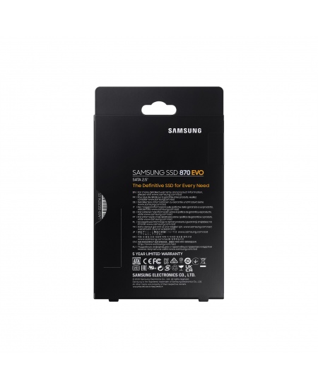 Samsung SSD 870 EVO 250 GB SSD form factor 2.5" SSD interface SATA III Write speed 530 MB/s Read speed 560 MB/s