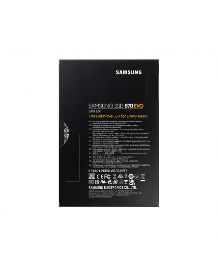 Samsung SSD 870 EVO 250 GB SSD form factor 2.5" SSD interface SATA III Write speed 530 MB/s Read speed 560 MB/s