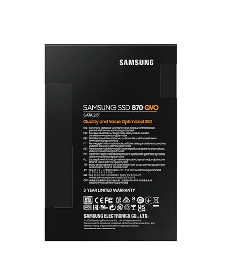 Samsung SSD 870 QVO 1000 GB SSD form factor 2.5" SSD interface SATA III Write speed 530 MB/s Read speed 560 MB/s