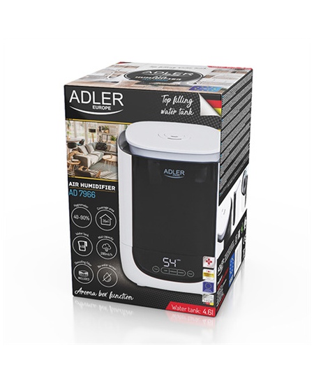 Adler Air Humidifier AD 7966 35 m³ 25 W Water tank capacity 4.6 L Ultrasonic Humidification capacity 280 ml/hr White/Black