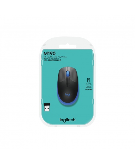 Logitech Full size Mouse M190 Wireless Blue USB