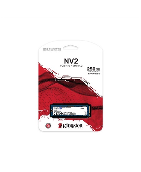 Kingston SSD NV2 250 GB SSD form factor M.2 2280 SSD interface PCIe 4.0 x4 NVMe Write speed 1300 MB/s Read speed 3000 MB/s