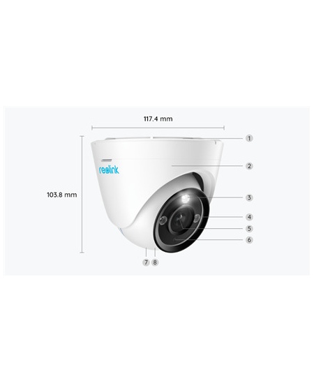 Reolink 4K Security IP Camera with Color Night Vision P434 Dome 8 MP 2.8-8mm/F1.6 IP66 H.265 MicroSD, max. 256 GB