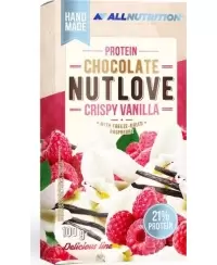 Proteininis baltasis šokoladas NUTLOVE ALLNUTRITION vanilės skonio su avietėmis, 100g