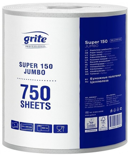 Popieriniai rankšluosčiai GRITE super JUMBO 150, 1 ritinys