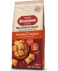 Sluoksniuotos tešlos užkandžiai FORNO BONOMI, su pomidorais ir raudonėliu, 150 g