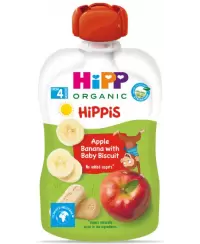Ekologiška obuolių, bananų, sausainių tyrelė HiPP, nuo 4 mėn., 100 g