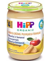 Ekologiška obuolių, bananų, sausainių tyrelė HiPP, nuo 4 mėn., 190 g