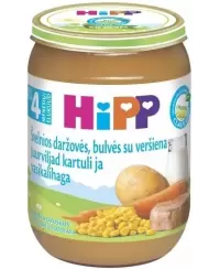 Ekologiška švelnių daržovių, bulvių ir veršienos tyrelė HiPP, nuo 4 mėn., 190 g