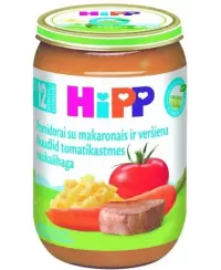Ekologiška pomidorų, makaronų ir veršienos tyrelė HiPP, nuo 12 mėn., 220 g