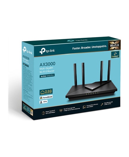 AX3000 Dual Band Gigabit Wi-Fi 6 Router | Archer AX55 Pro | 802.11ax | 574+2402 Mbit/s | 10/100/1000 Mbit/s | Ethernet LAN (RJ-4
