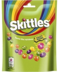 Kramtomieji saldainiai SKITTLES Crazy Sours rūgštūs vaisių skonio traškiame cukraus glajuje, 152 g