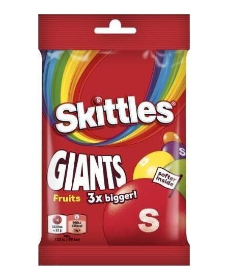 Kramtomieji saldainiai SKITTLES Giants, vaisių skonio, traškiame cukraus glajuje, 116g