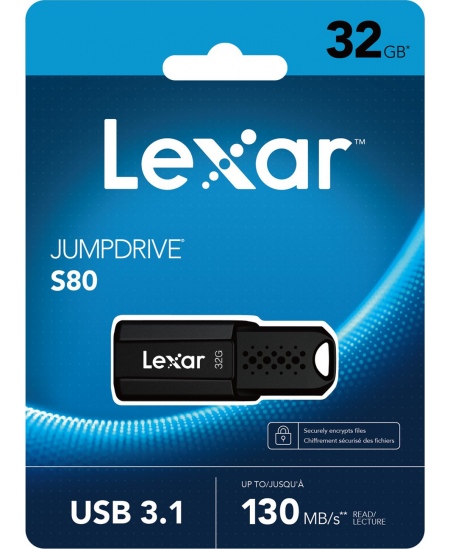 Lexar | Flash drive | JumpDrive S80 | 32 GB | USB 3.1 | Black