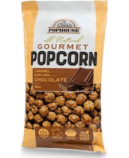 Spragėsiai POPHOUSE, su karamele ir šokoladu, 180 g