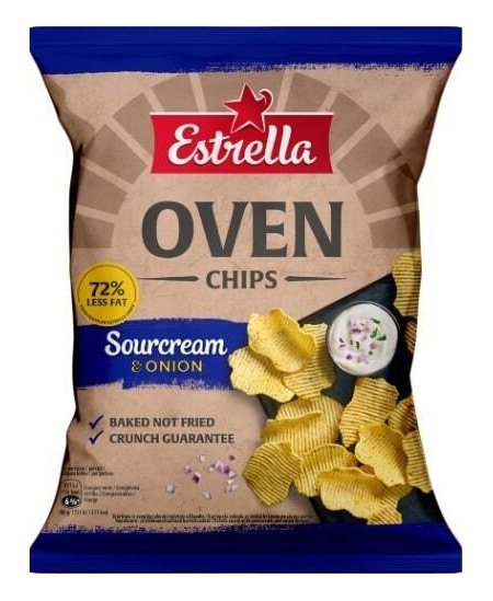 Bulvių traškučiai ESTRELLA OVEN CHIPS Grietinės ir svogūnų skonio 125g