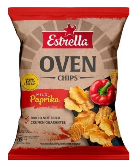 Bulvių traškučiai ESTRELLA OVEN CHIPS švelnaus paprikų skonio 125g