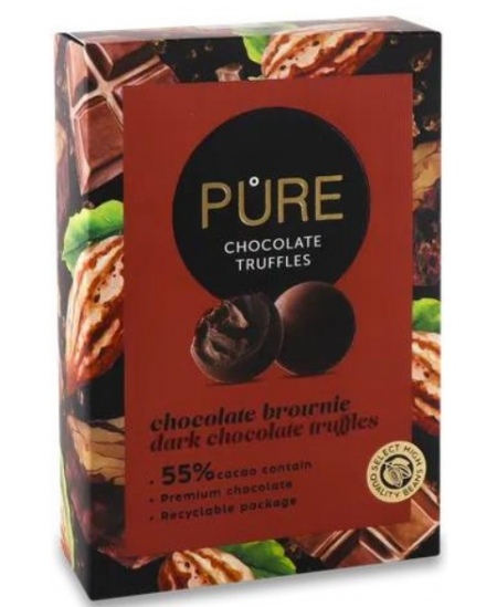 Tamsaus šokolado triufeliai PURE su brownie kremo įdaru 148g