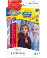 Spalvoti pieštukai COLORINO Disney "Ledo šalis", tribriauniai, su drožtuku, 12 spalvų
