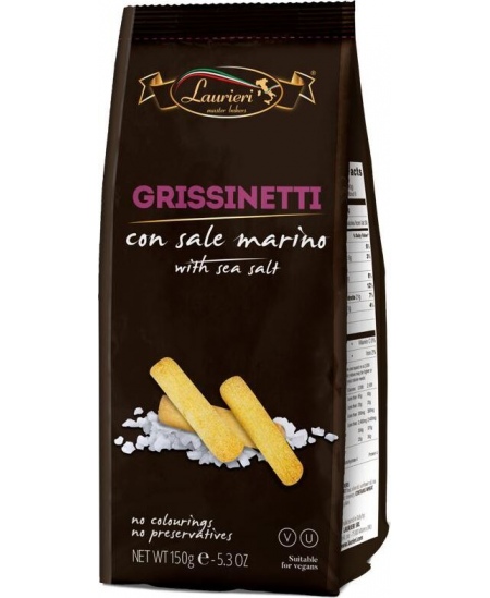 Mini duonos lazdelės LAURIERI GRISSINETTI su jūros druska, 150 g