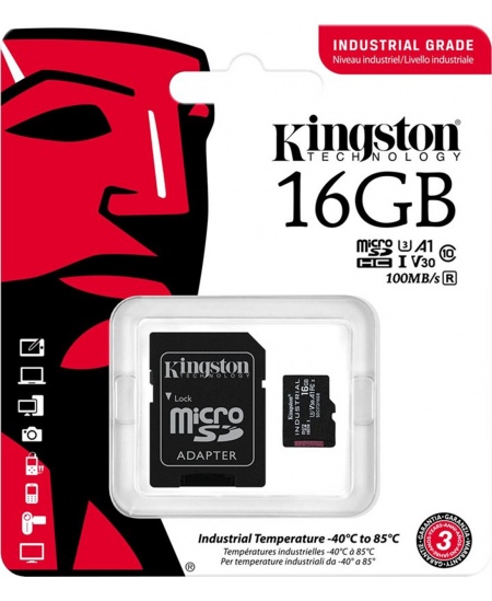 Kingston | UHS-I | 16 GB | microSDHC/SDXC Industrial Card | Flash memory class Class 10, UHS-I, U3, V30, A1 | SD Adapter