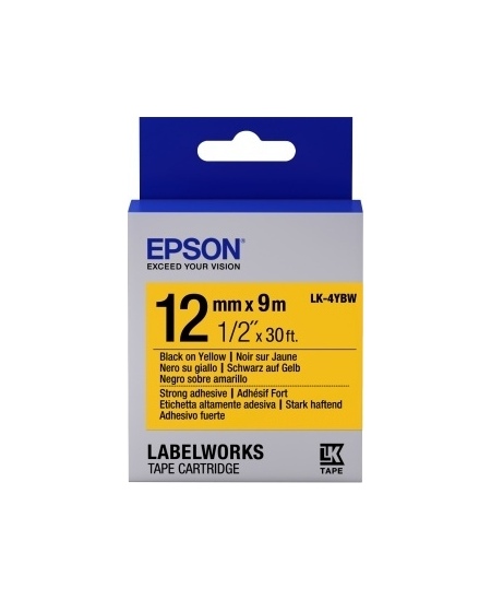 Epson LK-4YBW (C53S654014) Ženklinimo juostos kasetė, Strong Adhesive, Black on Yellow (12mm, 9m)