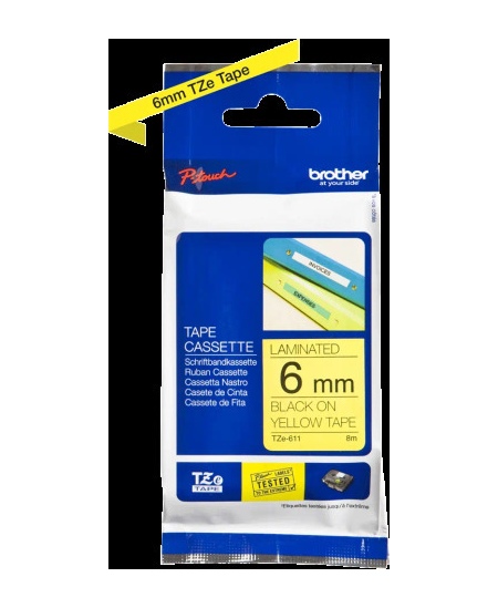 Brother P-Touch TZE611 (TZ611) 6 mm juoda ant geltonos spalvos 8 m ilgio
