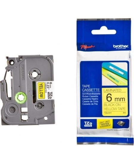 Brother P-Touch TZE611 (TZ611) 6 mm juoda ant geltonos spalvos 8 m ilgio