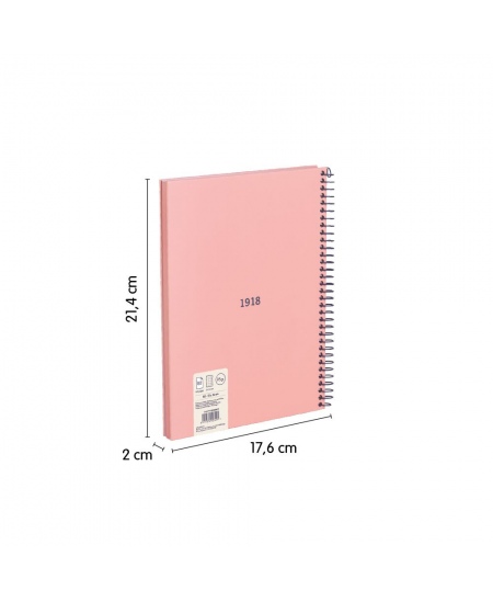 Sąsiuvinis su spirale ir kietu viršeliu MILAN 430, A5, 80 lapų, langeliais, rožinės spalvos